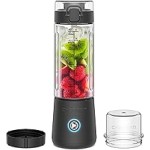 Chefman Cordless Portable Blender for Smoothies and Shakes, BPA-Free 16 oz Blending Jar w/Stainless-Steel Blades, USB-C Rechargeable with Color-Changing LEDs, Dishwasher-Safe Accessories - Black