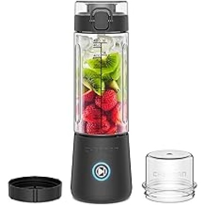 Chefman Cordless Portable Blender for Smoothies and Shakes, BPA-Free 16 oz Blending Jar w/Stainless-Steel Blades, USB-C Rechargeable with Color-Changing LEDs, Dishwasher-Safe Accessories - Black