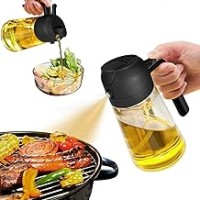 YARRAMATE Oil Sprayer for Cooking, 2 in 1 Olive Oil Dispenser Bottle for Kitchen, 16oz/470ml Premium Glass Oil Bottle, Food-grade Oil Mister for Air Fryer, Salad, Frying, BBQ (Black)